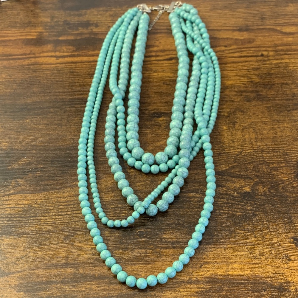 Layered Turquoise Beaded Statement Necklace - Women Jewelry